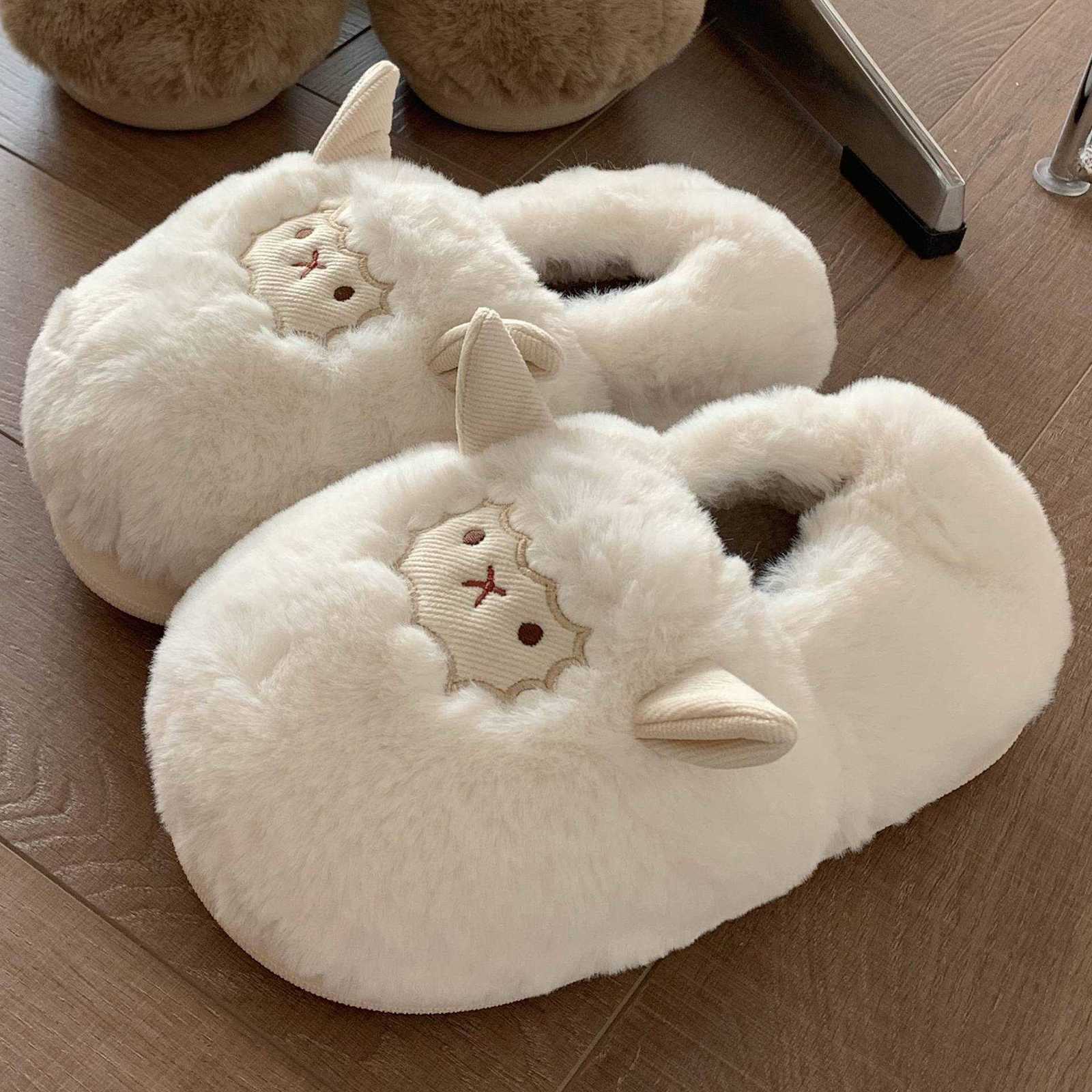 Bedroom warm cotton slippers all inclusive heel soft soled moon shoes womens new winter cartoon small sheep thick soled plush shoes S260305