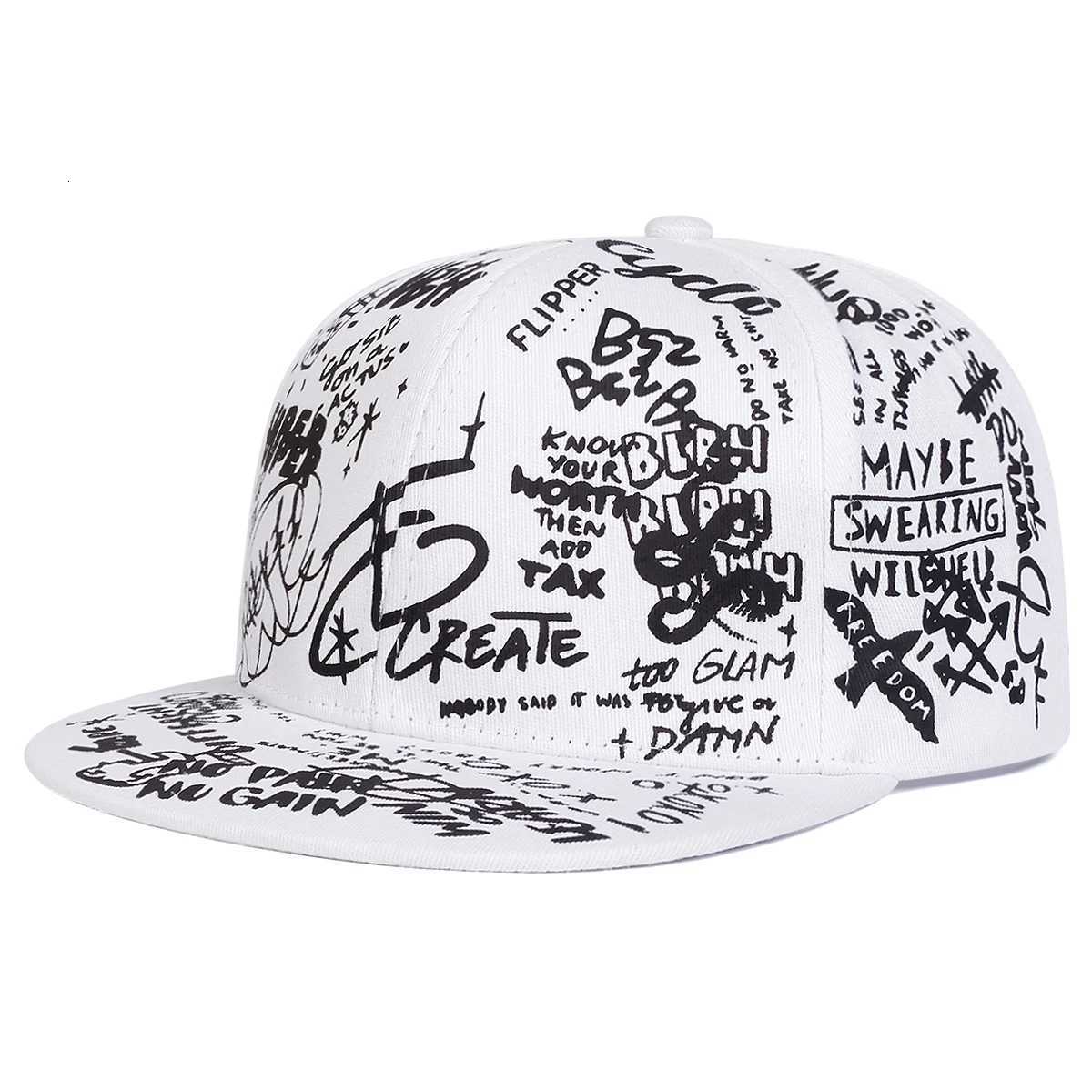 Unisex Black and white Letter Graffiti Printing Hip-hop Hats Spring Autumn Outdoor Adjustable Casual Baseball Caps Sunscreen Hat S260306