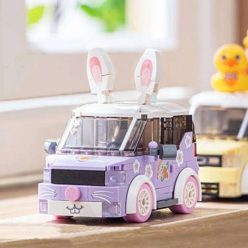 Rabbit Building Block Set DIY Cartoon Car Model Assembly Bricks Children's Toy Gift Suitable for Home Decoration Ornaments Z260306