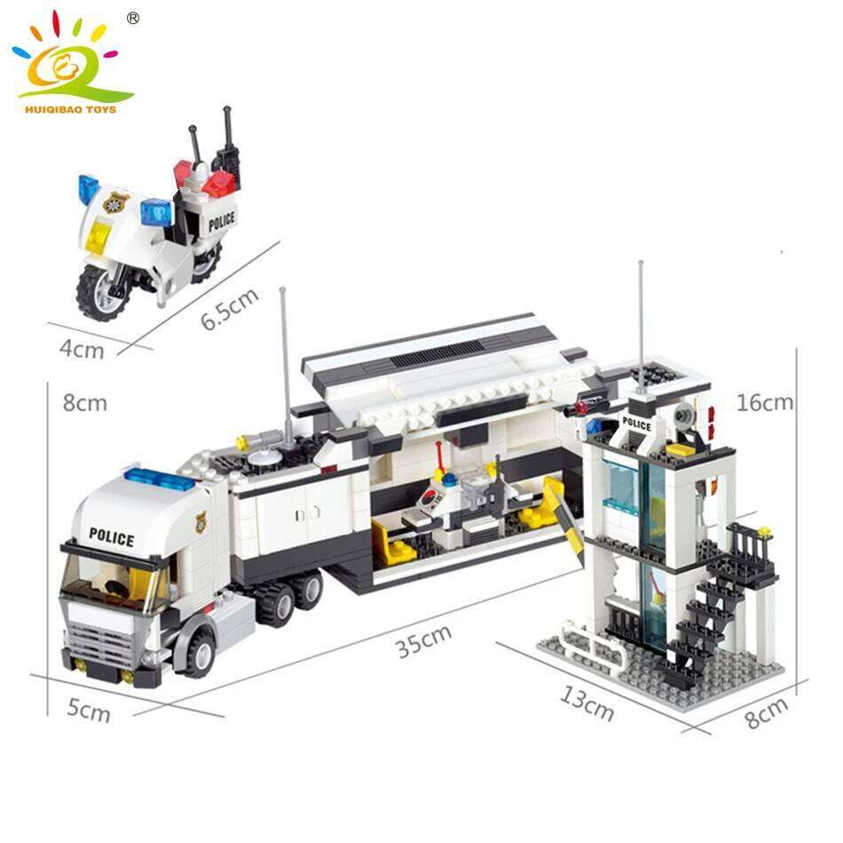 HUIQIBAO City Police Station Building Blocks Prison Truck Helicopter Boat with Policemen Construction Bricks Toys for Children Z260306