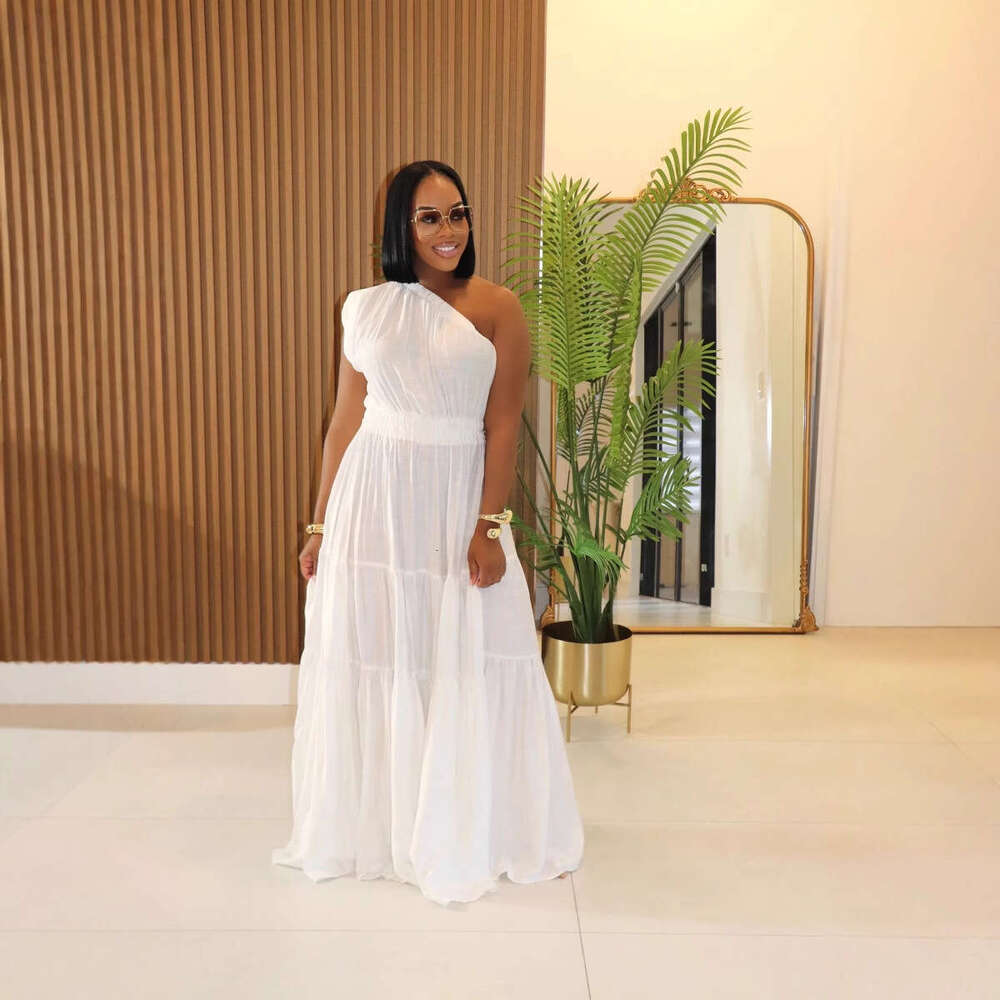 2026 Spring/Summer European and American New Linen Women's Fashionable Elegant Solid Color Off-Shoulder Long Dress