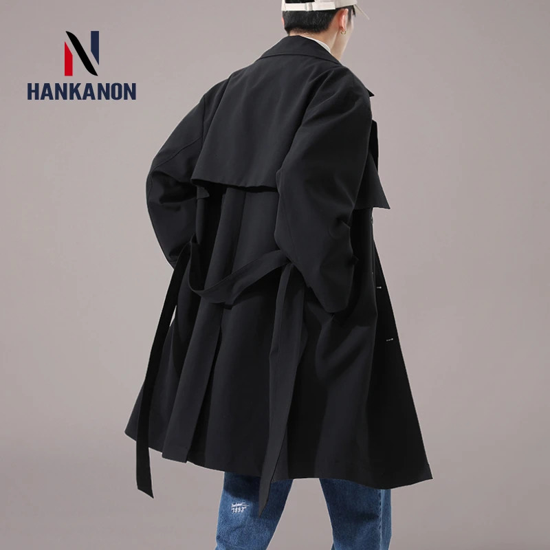 Business Casual Doublebreasted Mens Long Trench Coat Solid Color Elongated Jacket Youthful Classic CoatOversized 260302