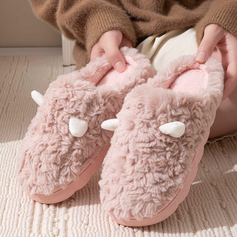 Womens Cotton Slippers Autumn Winter 2025 New Indoor Home Warm Non-Slip Cotton Slippers Mens Ear Style Plush Maternity Shoes S260305