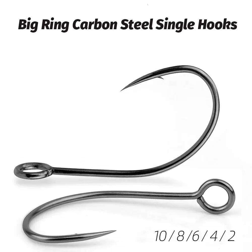 50PCS Big Ring Single Hooks 2# 4# 6# 8# 10# Sharp Barb 20PCS Circle Hook Worm Carbon Steel Assist Fly Fishing Tackle Fishhook S260305