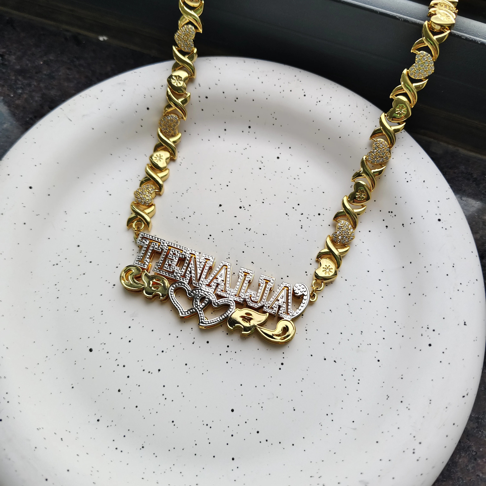 DHQH Customized Name Necklace Personalized 3D Double Plate Two Color Necklace Personalized Jewelry Nameplate -sale Necklace 260302