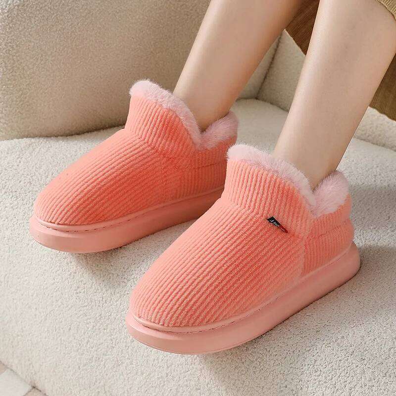Litfun Winter Fluffy Cotton Shoes Corduroy Platform Snow Comfy Furry Soft Slippers Non-slip Plush Lining Cozy Ankle Boots