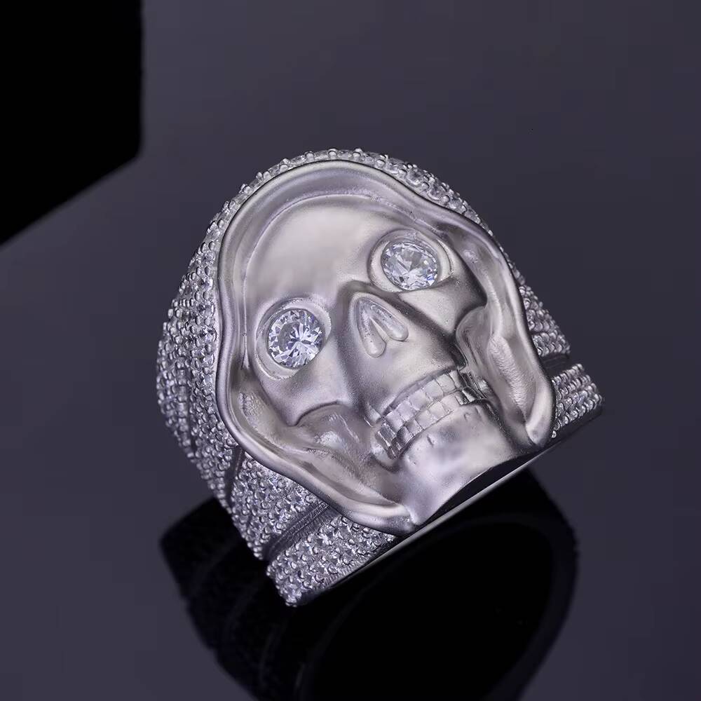 Hip Hop Personality Jewelry Retro 14K Gold Plated Iced Out Moissanite Diamond 925 Silver Skeleton Ring for Men