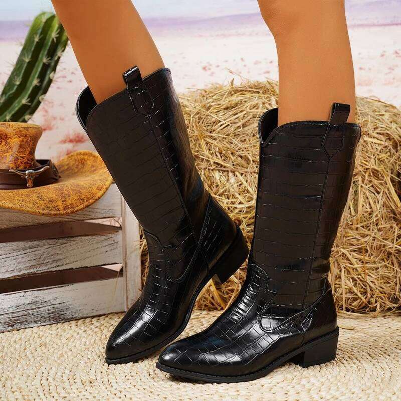 2025 Autumn/Winter New Wide Leg Boots, Women's Thick Heel Knee length Fashion Boots