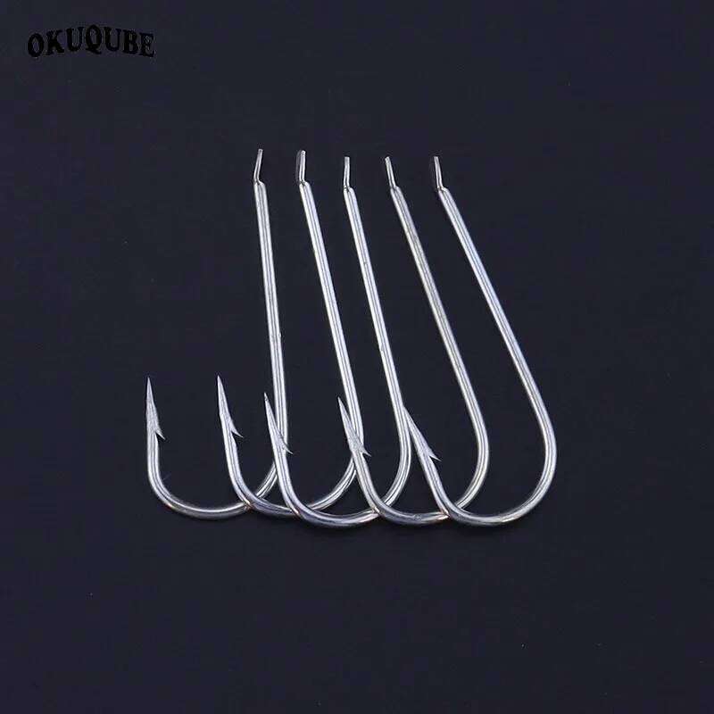 50pcs/lot White Hooks High Carbon Steel Straight And Long Shank Fishhook Tackle For Sea River Bass Perch Fishing S260305