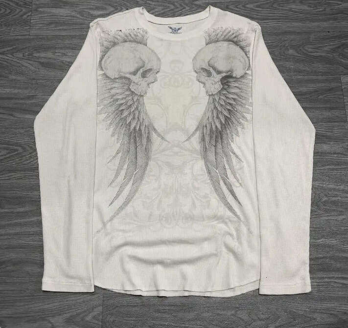 Dark-style street punk unisex long-sleeve tops wholesale American retro millennium print T-shirts