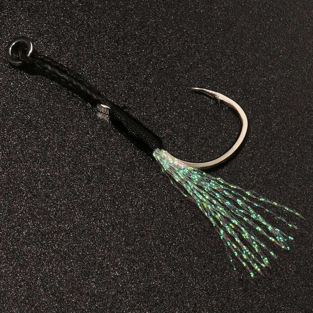 Sharp Assist Hook High Carbon Steel Angle Barbed Thread Feather Cast Jig Fishing Tackle Ring Jigging Tool Pesca Lure Fishhook S260305