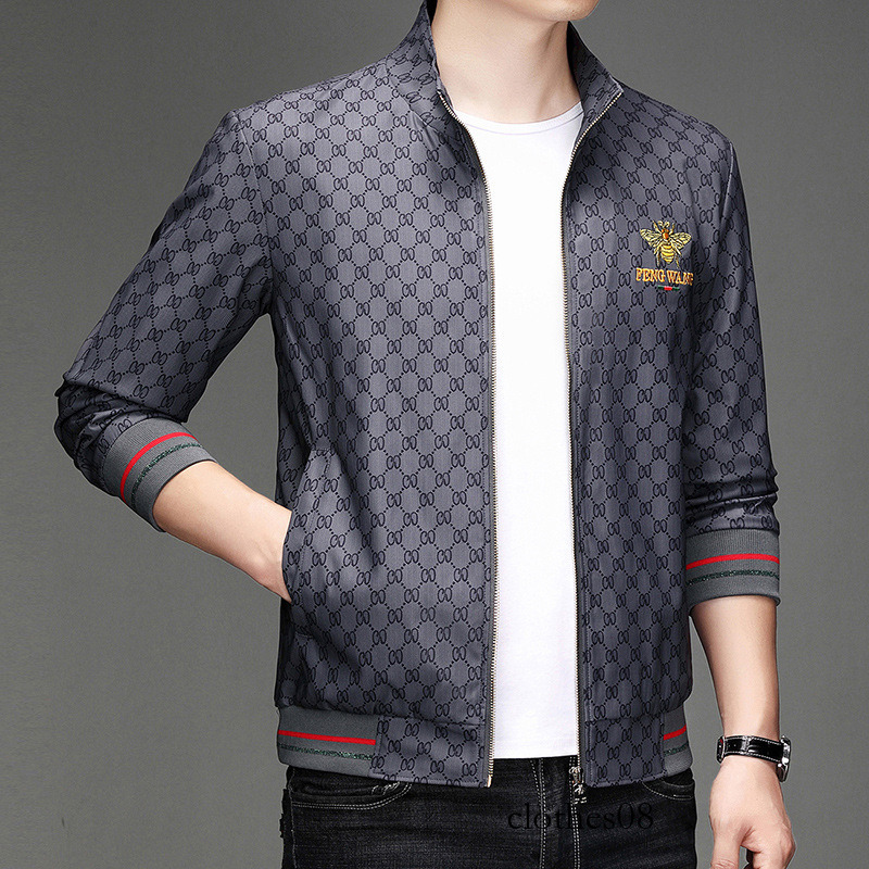 European style trendy men's with bee embroidery, youth baseball collar embroidered oversized jacket