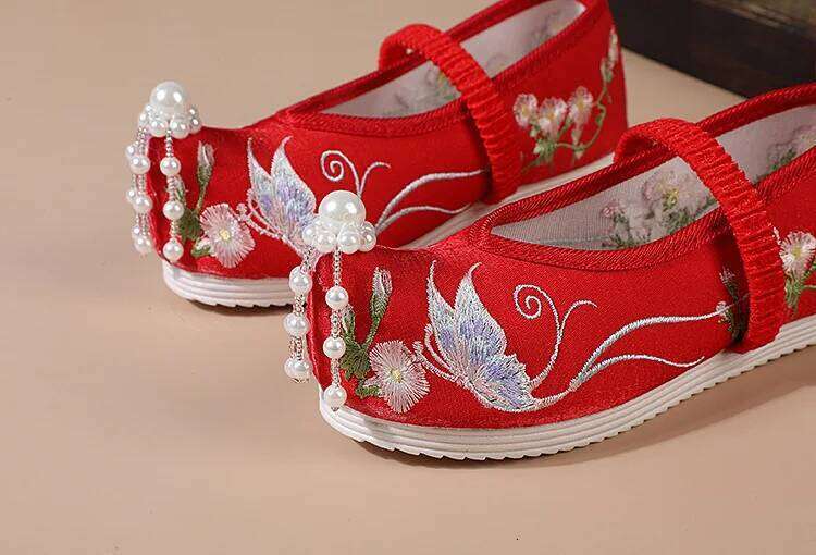 Chinese Style Hanfu Cloth Kids Ancient Costume Embroidered Girls Shoes Casual Performance Baby Zapatos Children's Flats 26H0306