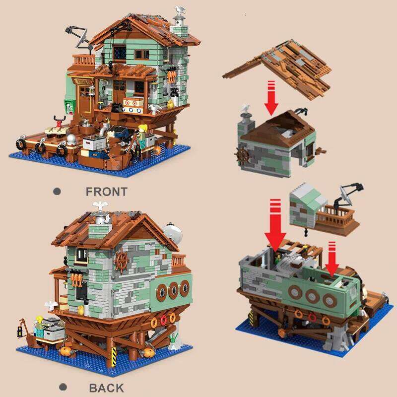 Creative Fisherman's Cabin Wharf Model Building Blocks Street View Old Fishing Shop Village Hut With Figures Mini Bricks Kid Toy Z260306