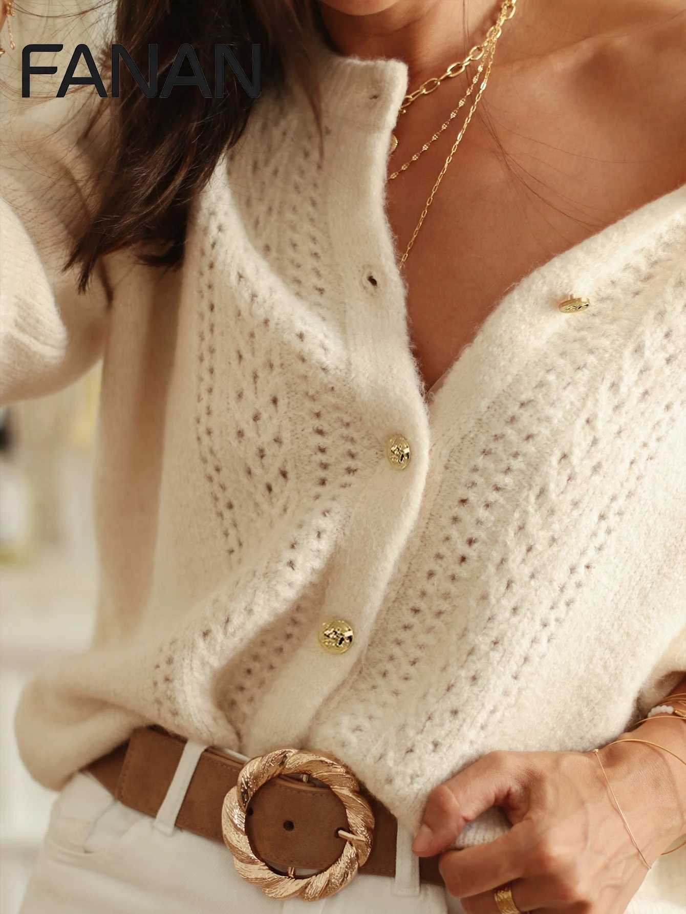 New Autumn/Winter Womens Cardigan Sweater Apricot-Colored Fitted Round Neck Knit Cardigan Casual and Elegant Versatile for C M260306