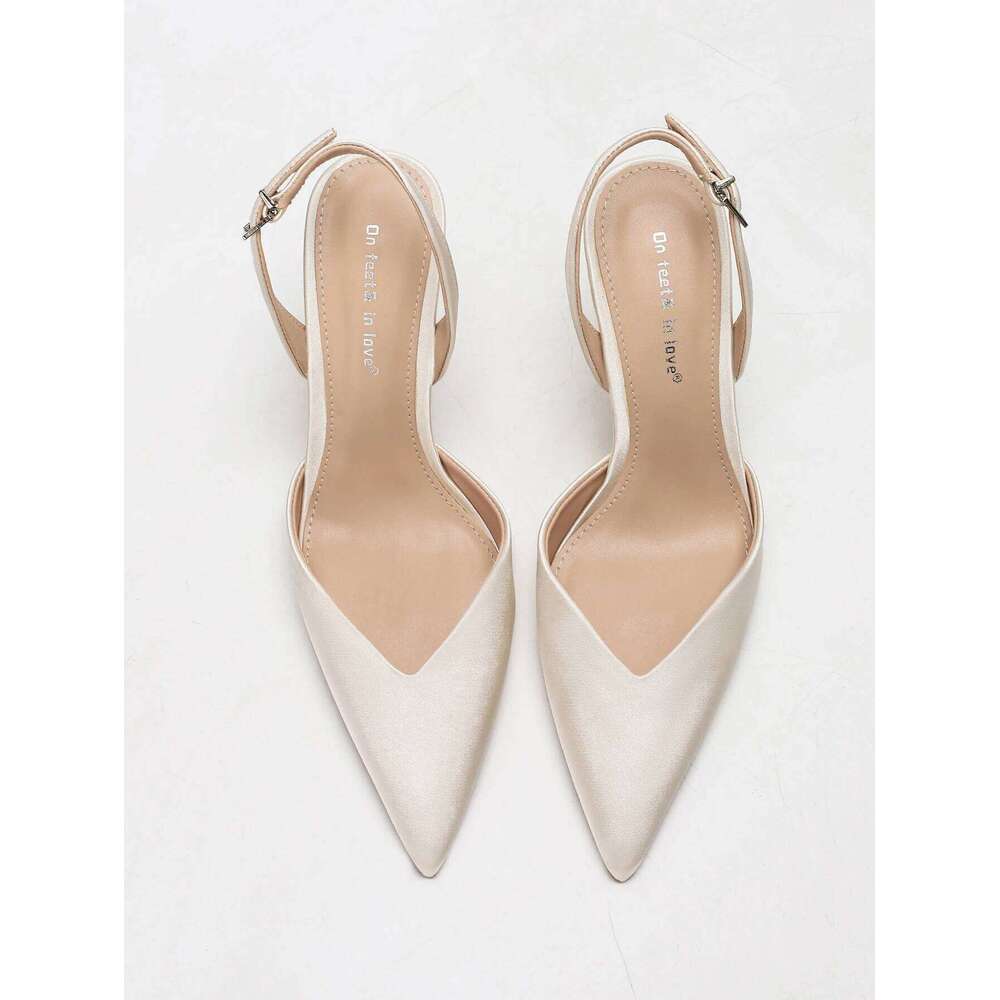 Women's Ivory Satin Pointed-Toe Slingback Heeled Sandals