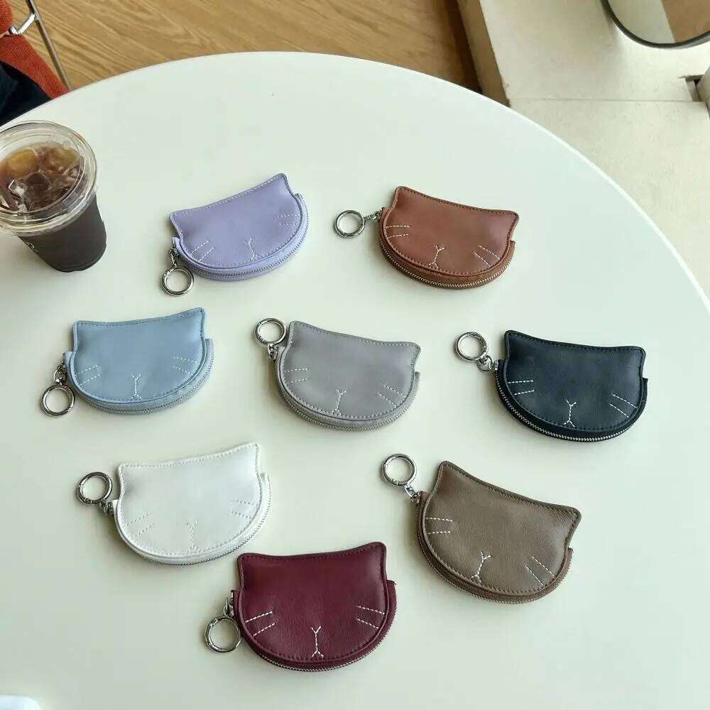 Fashion Cute Cat Small Change Portable Large Capacity Sheepskin Coin Purse Leather Compact Girls Short Wallet Gifts C260304