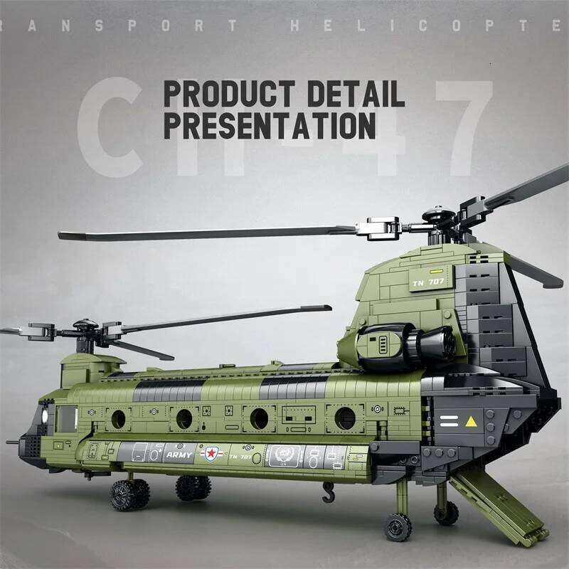 1451PCS CH-47 Transport Plane Building Blocks Military Armed Helicopter Fighter Model Bricks Kids Toys Holiday Gifts Z260305