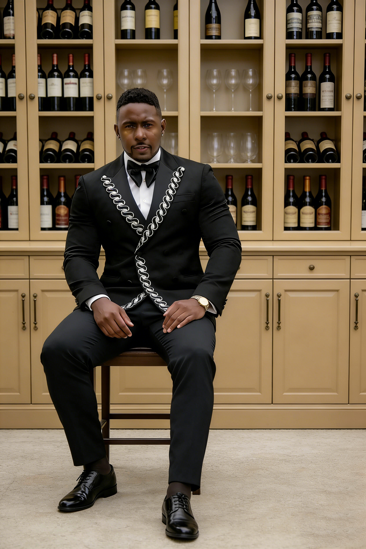 Diamond Beaded Lapel Men Tailored Suits 2 Pieces Plus Size Customized Formal Wedding Groom Suits Evening Party Homme Costume