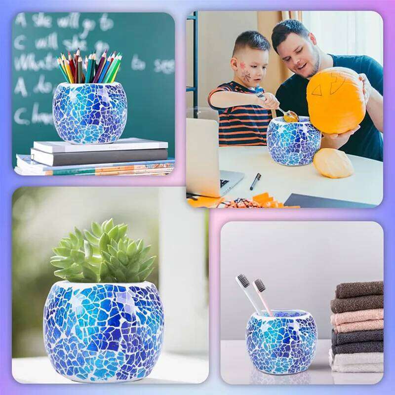 Mosaic Glass Tea Light Candle Holder,Handmade Romantic for Aromatherapy,Party Dcor,Used as Vase,Pen Holder,Potted Plants Bowl XJ260305