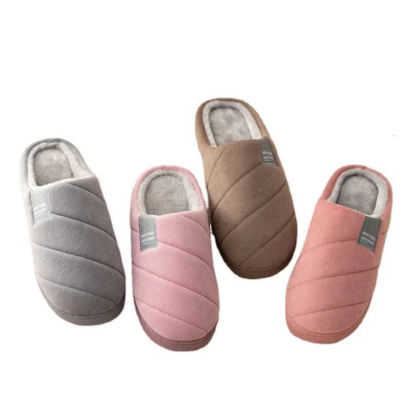 Large Size MenS Cotton Shones Winter Casual Warm Plush Women Men Special Indoor Slippers Couples Non-Slip Stripe Slide Slipper S260305