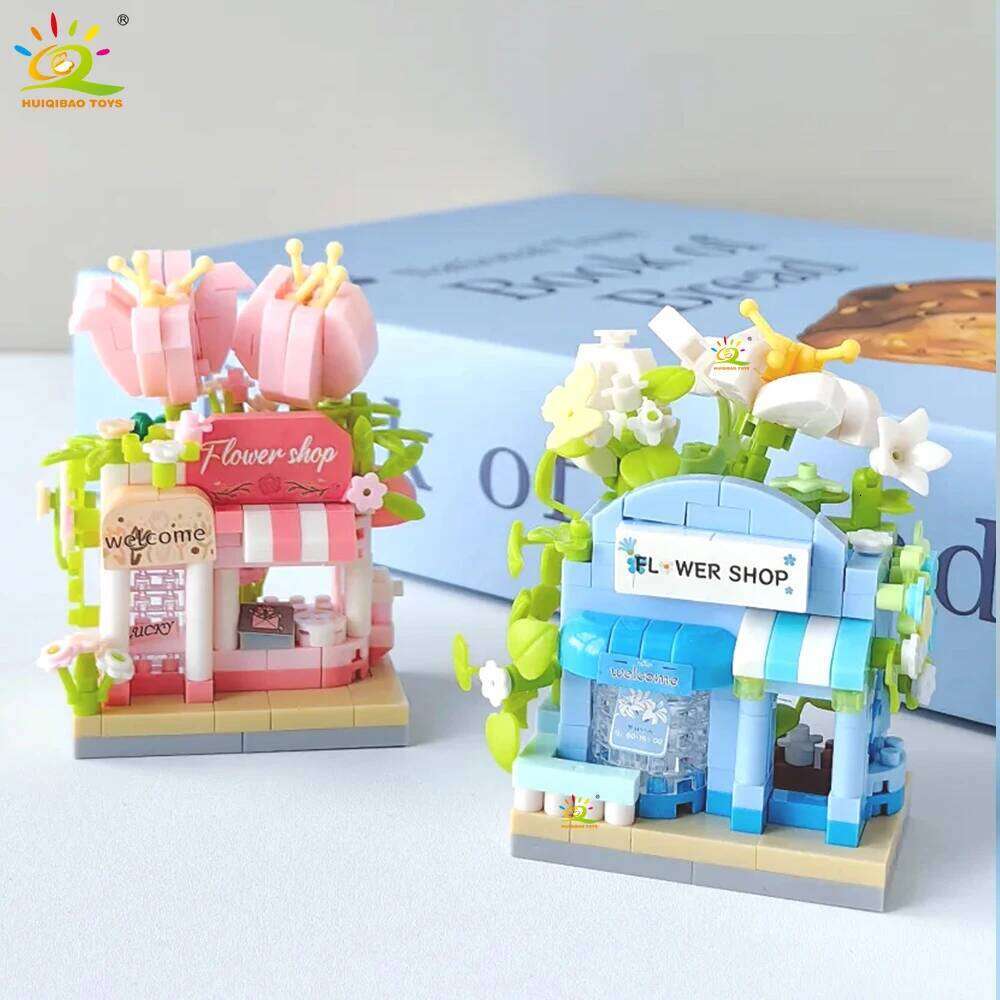 HUIQIBAO Cute MOC Flower store model Micro Building Block Street View Shop Model Mini Brick Toy for Children Desk Home Decor. Z260306