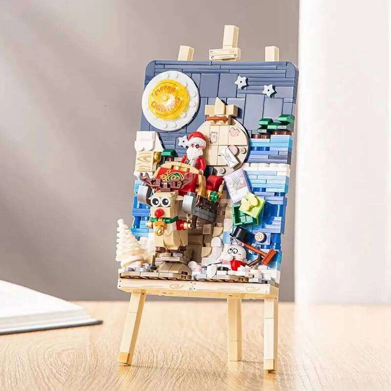 Mini Building Blocks Christmas Sleigh Easel Model Ornaments DIY Puzzle Assembled Bricks Children's Toys Gifts Home Decoration Z260306