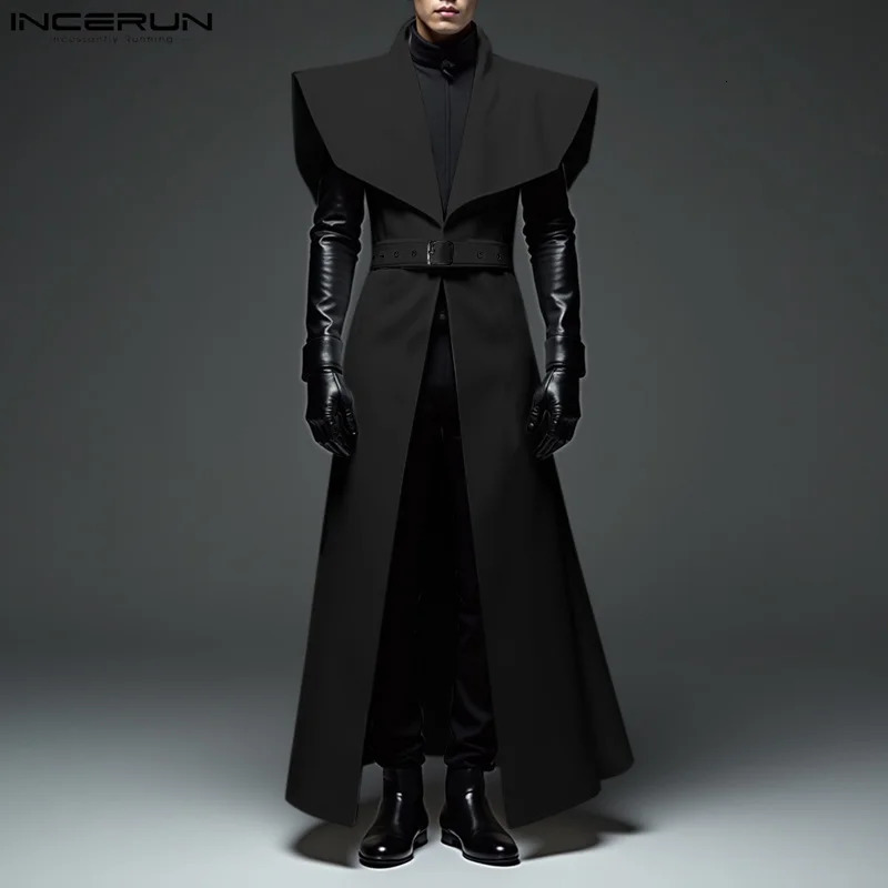 Men Long Style Trench Lapel Sleeveless Solid Color Streetwear Casual Male Cardigan With Belt Fashion Coats S5XL INCERUN 260302