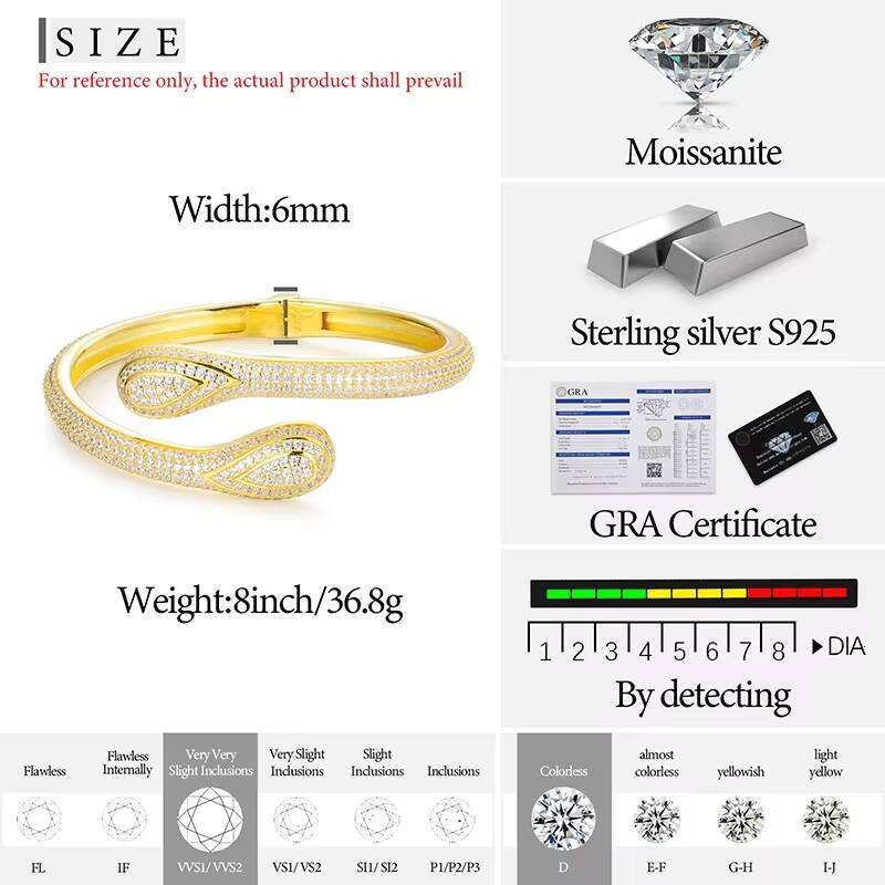 Unisex Luxury Moissanite Bracelet 925 Silver Fine For Women Men Hip Hop Jewelry