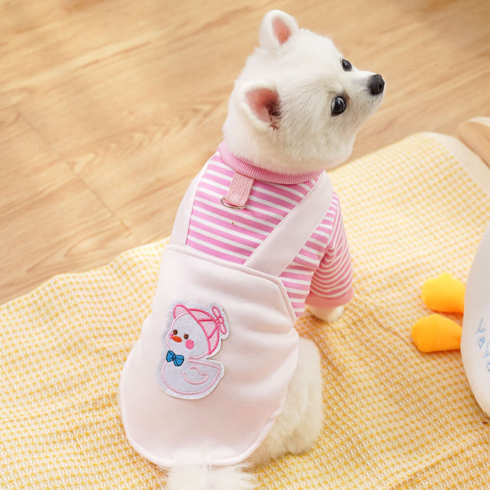 Famous pet dog clothes, cat autumn and winter velvet dog hoodie, cat supplies, striped duck, medium-sized dog, Kefa Dou, can be pulled pupakaIK