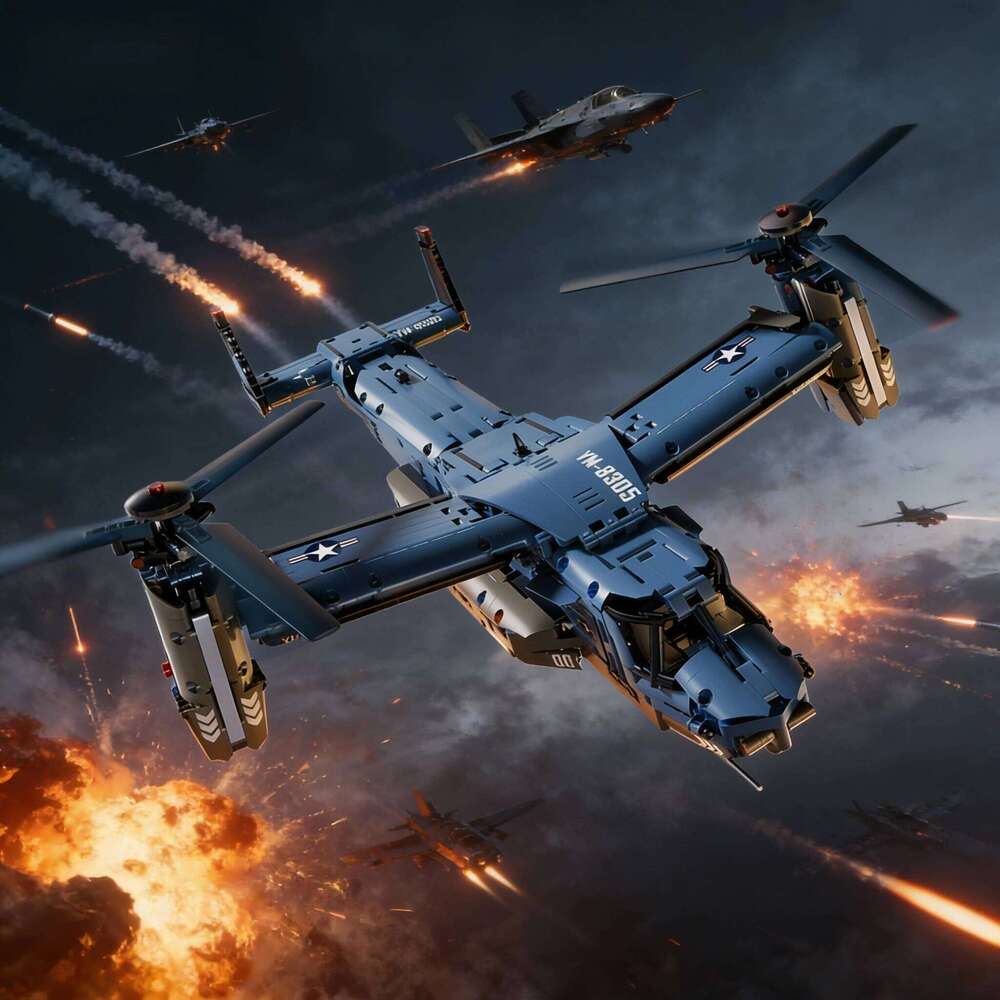 MOC 1389PCS V-22 Tiltrotor Aircraft Helicopter Building Block Children Military Airplane model Bricks Toy home Decor. Z260305