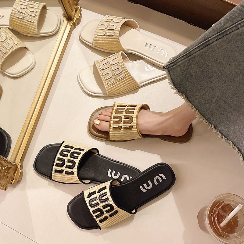 Plussize Flat Flip-Flops For Women Wear New Summer Letter Weave Holiday Beach Cool Slippers