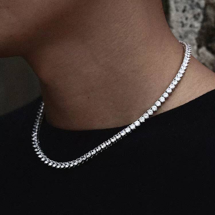 GZYS JEWELRY 4mm Diamond Chain Necklace Iced Out Tennis Chain Thin