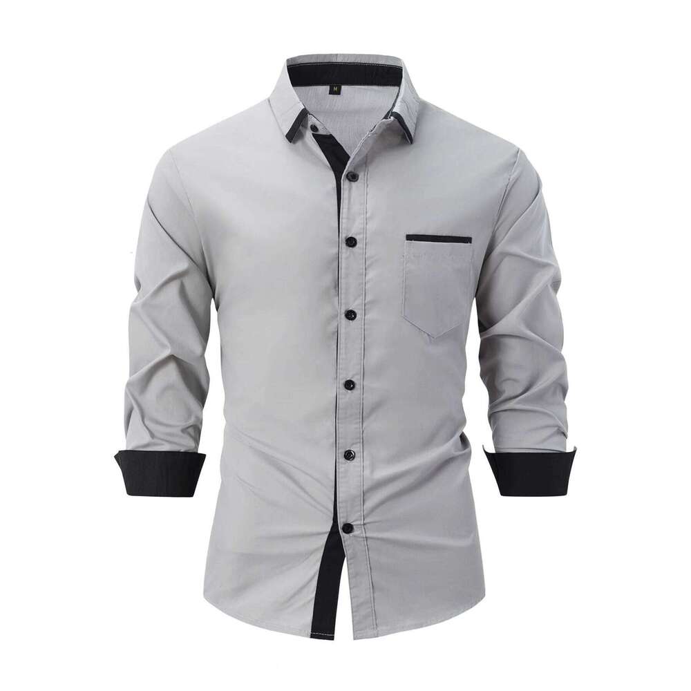 2025 New Fashionable Clothing Spring and Autumn Cotton Men's Color Blocked Business Slimming Casual Shirt Long Sleeve