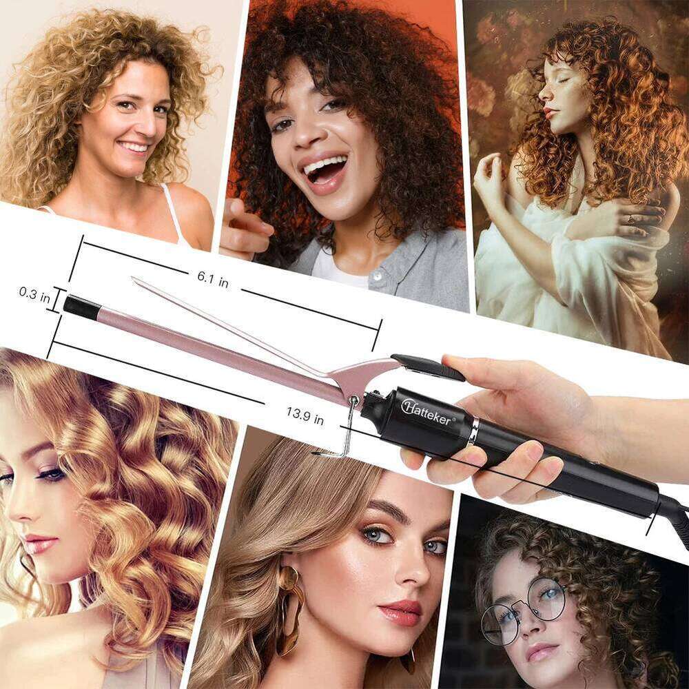 Hatteker 9mm Professional Hair Curler Ceramic Barrel Iron Smart Auto-Off Women's Wet/Dry Constant Temperature Protection Tool 26Y0306