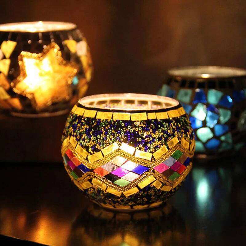 Mediterranean colorful style ornament confession prop European mosaic glass candle holder cup home decorative vase XJ260305