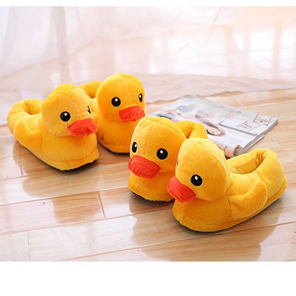Autumn Winter Cartoon Yellow Duck Fuzzy Slippers Cute Plush Doll Home Bedroom Slides Warm Ankle Wrap Cotton Shoes Indoor Female S260305