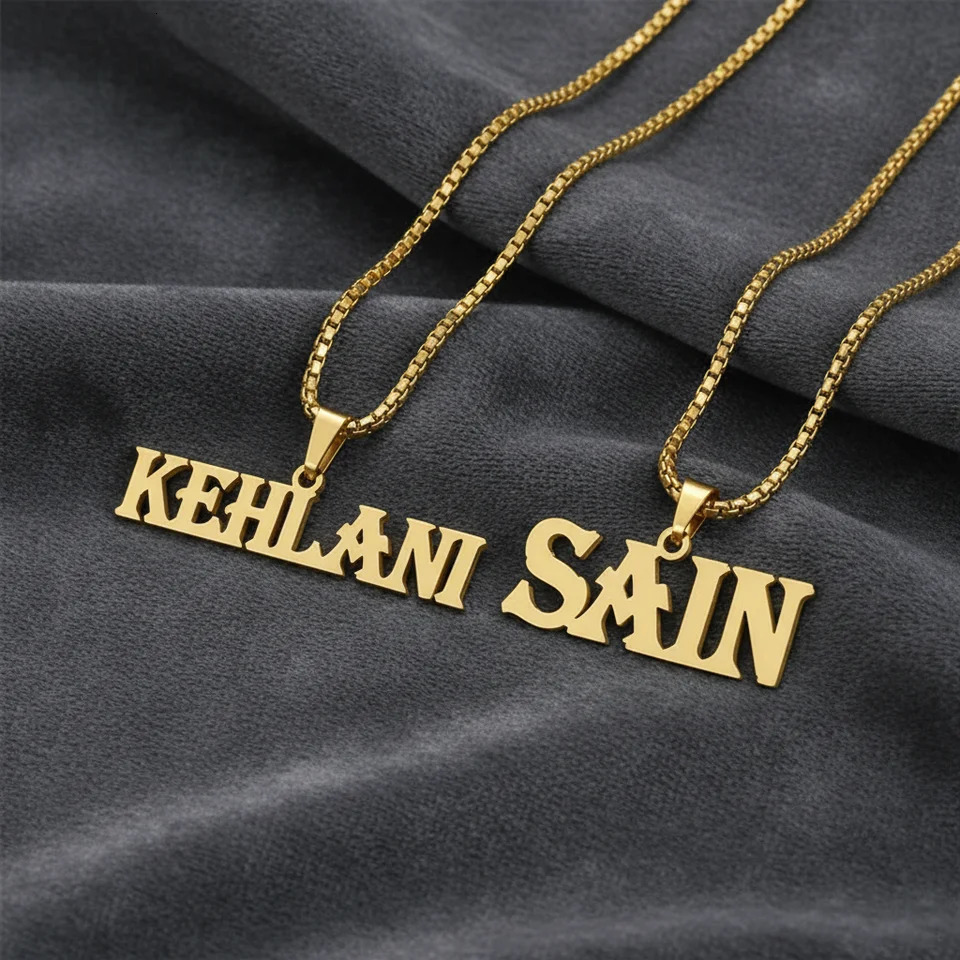 Personalized Custom Name Pendant Necklace Stainless Steel Thick Chain for Men Women 18K Gold Plated Birthday Jewelry Gift 260302