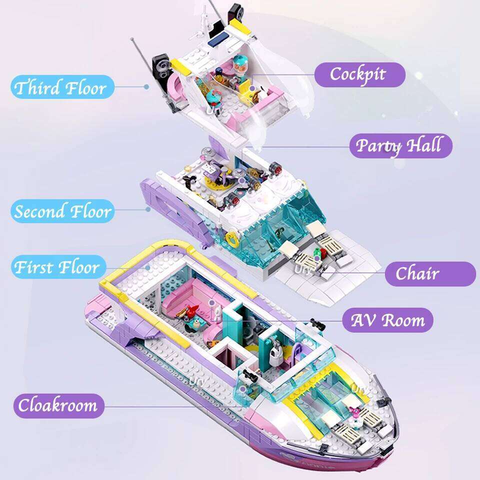 Sluban Friends Luxury Yacht Boat Party Cruise Vessel Model Building Blocks Ship Set Sea 8 Figures MOC Toy for Girl Birthday Gift Z260305