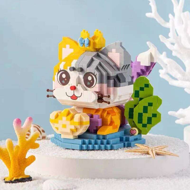 Cartoon Kitten Fish Mini Building Blocks DIY Cute Animal Cat Model Small Particle Assembled Bricks Children's Toys Gifts Z260306