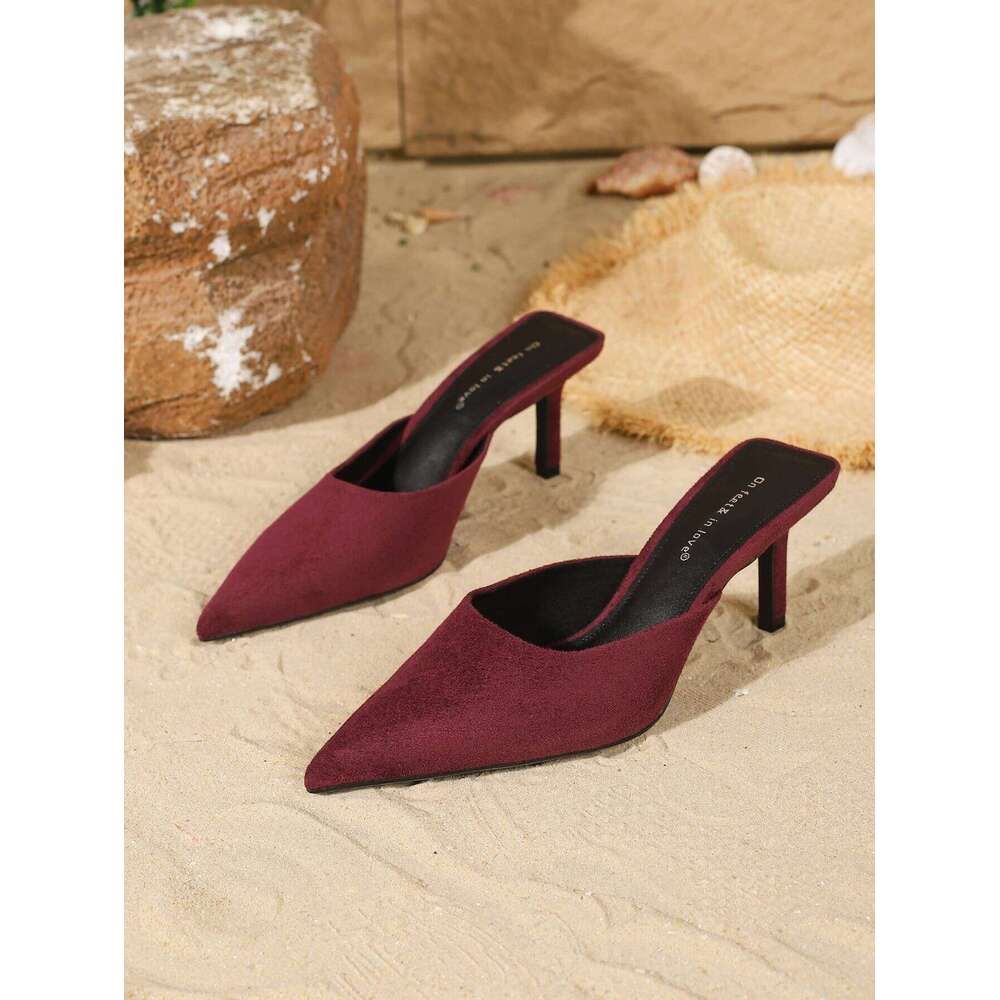 Women's fashionable suede slip-on stiletto heels, elegant, versatile, and comfortable.