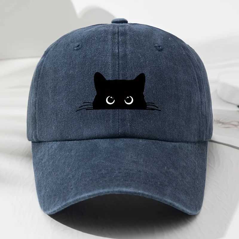 Black cat printed baseball cap retro mens and womens fashionable outdoor hat with adjustable eaves suitable for sports fishing S260306