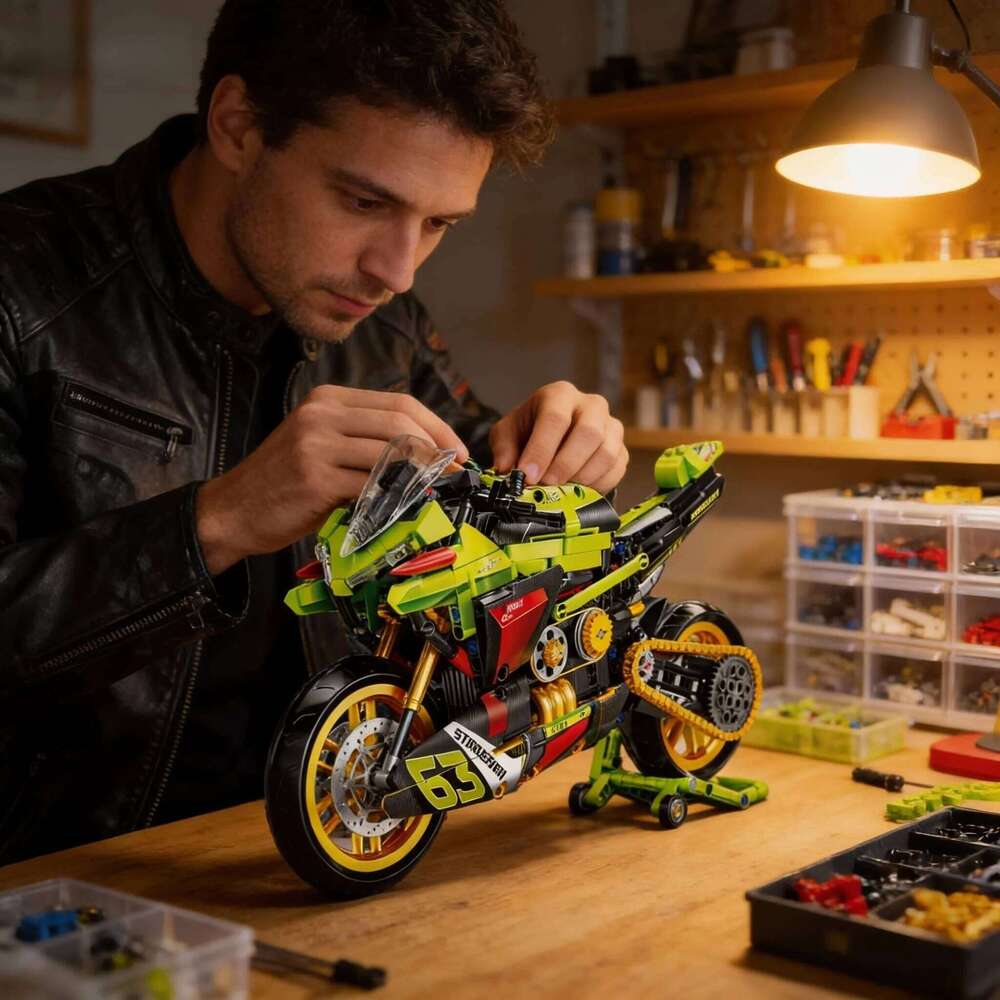 High-Tech 1:8 Scale Motorcycle Building Blocks City Motorbike Locomotive Modular Bricks Model Toys For Kid Gifts Z260306