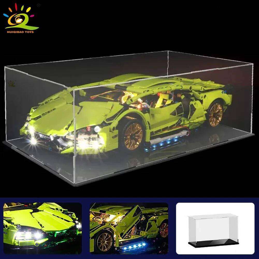 HUIQIBAO 1:14 Racing Car Technical Model Building Blocks MOC Led line Bricks Display box Children City Construction Toy Boy Game Z260306