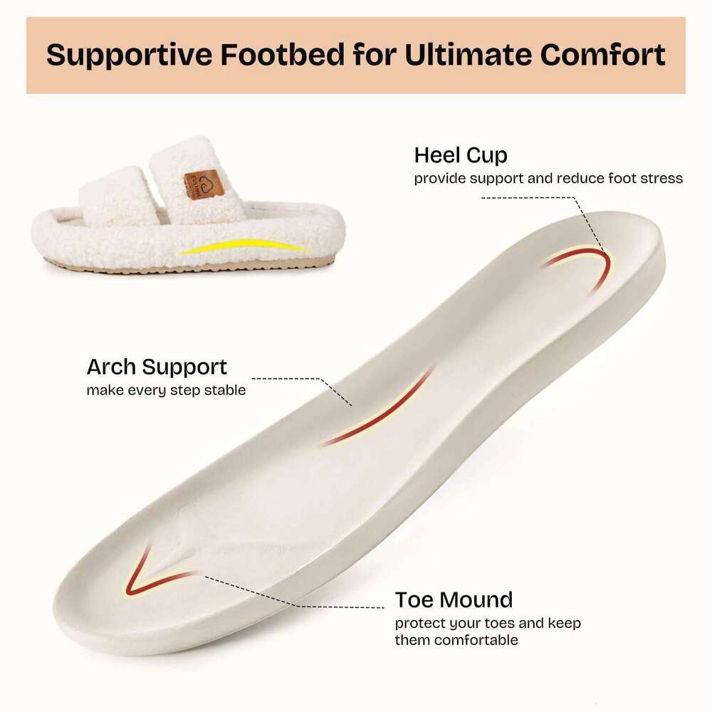 Litfun Winter Fluffy Anti-slip Open-toe Soft Sole Indoor Slides Furry Warm Cozy Bedroom Women's Slippers