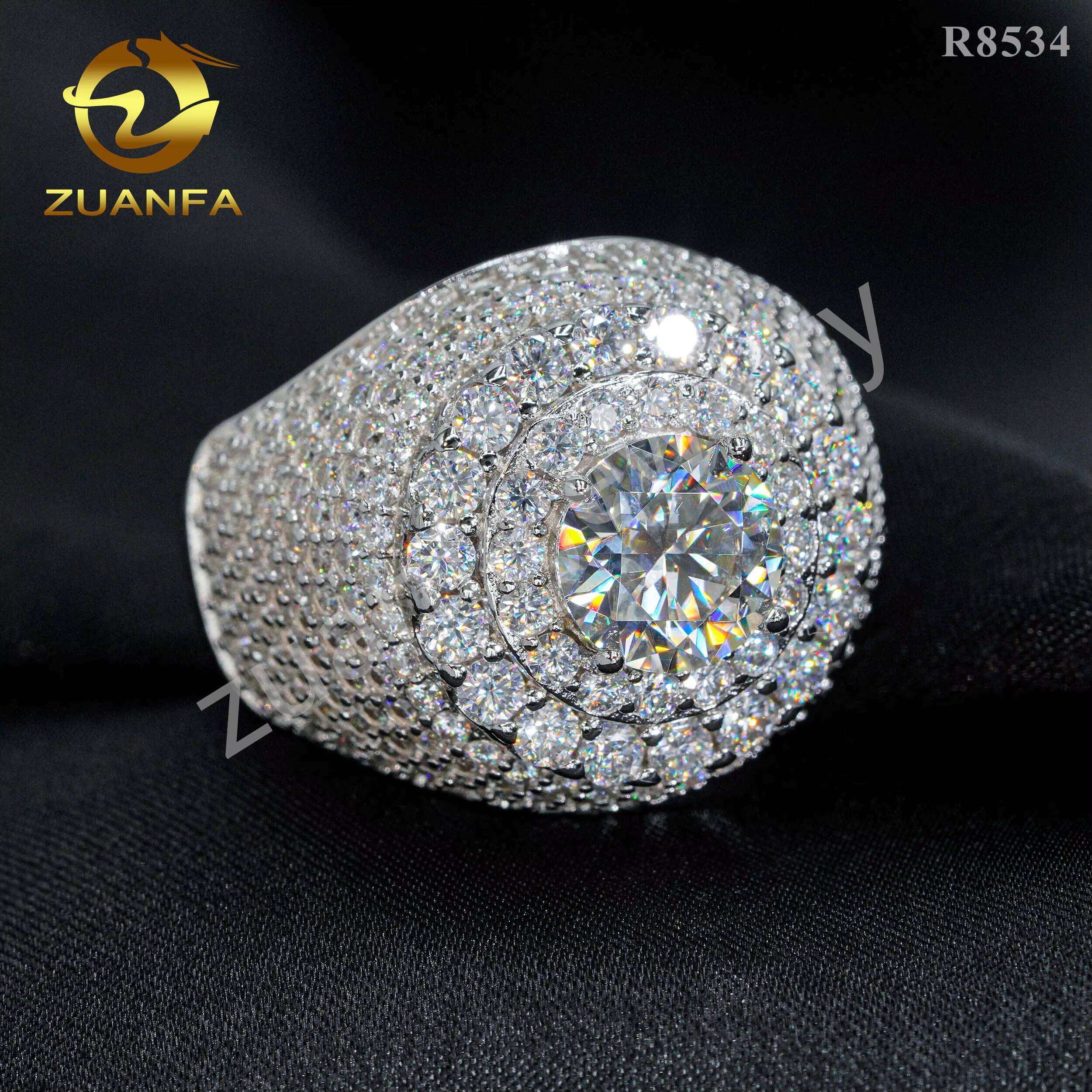 Fashion Fine Jewelry Central Cluster Ring Real Gold Plated 925 Silver Rings Men Iced Out VVS Moissanite Ring