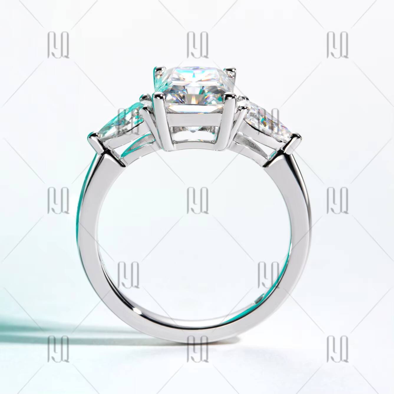 PYQ 3 Three-Stone Radiant Cut Moissanite Ring 925 Sterling Silver Luxury Jewelry Wholesale for Women
