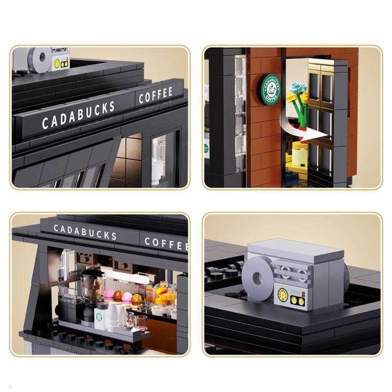 City 768Pcs Coffee Shop House With Led Lights Model Building Blocks Street View Cafe Store Assemble Bricks Toys Kids Adult Gift Z260306