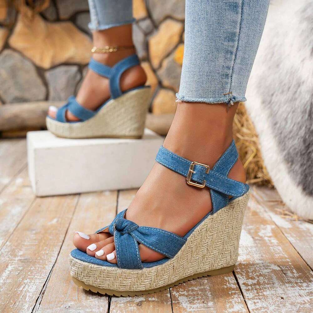 Wedge Sandals 2025 Summer Fashion Weave Platform Plus Size 42 High Heel Sandalias Thick Bottom Retro Open Toe Ladies Shoes