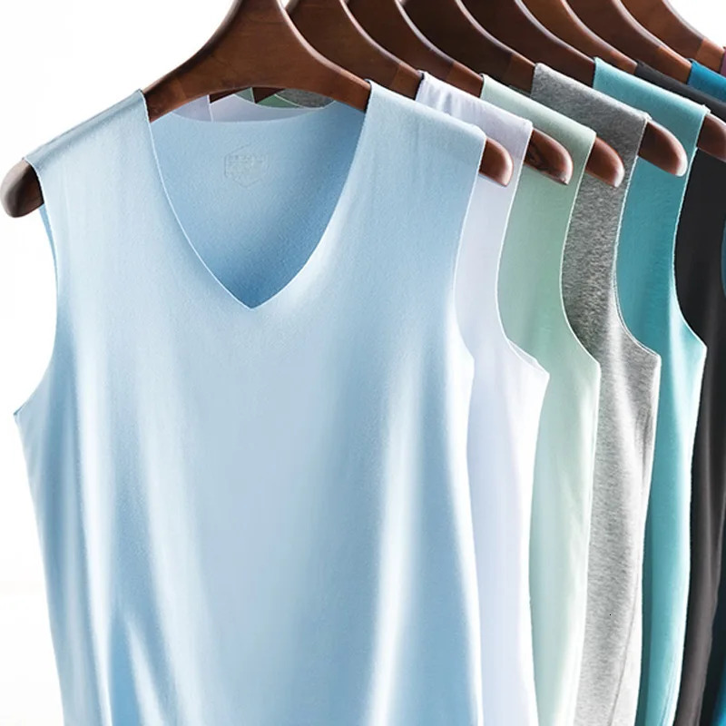 Mens Vests Summer Ice Silk V Neck Sleeveless Solid Color Slim Seamless Fitness Tank Tops QXMY-0002 260306